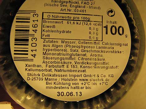 Vegetarischer Caviar: Zusatzstoffe